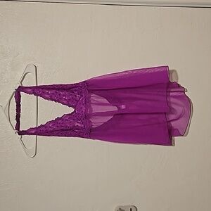 Frederick's of Hollywood Nightgown Chemise Purple Halter w/ Lace